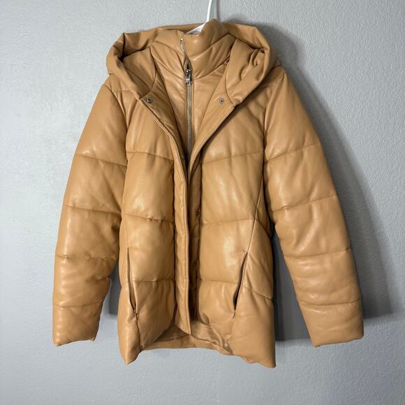 Abercrombie & Fitch Leather Puffer Long Jacket Size Large - Picture 1 of 6